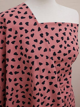 Теплый хлопок Чернильные сердечки на св.кораллово-брусничном, ш.1.5м, хлопок-100%, 150гр/м.кв - Купава фото 2