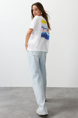 TRENDYOLMILLA Beyaz Premium %100 Pamuk Bask?l? Relaxed/Rahat Kal?p Orme T-Shirt TWOSS24TS00172  фото 9