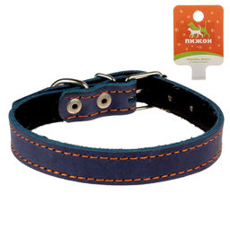 Ошейник кожаный на синтепоне, 46 х 2 см, ОШ 25-35 см, синий