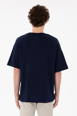 Erkek Oversize Fit Bisiklet Yaka Lacivert Ti__rt Sepette S_rpriz _ndirim