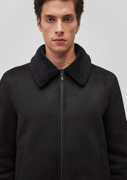 Siyah Suni Deri Ceket - Mavi фото 6