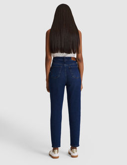 Koyu Mavi Mom High Waist Fit Jean Pantolon