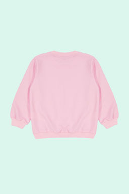 Pembe K?z Cocuk Mevsimlik-Ince Cicek Desenli Orme Sweatshirt TKDAW25SW00001