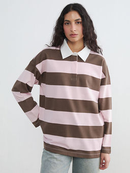 Туника-свитшот женская Polo Yaka ?izgili Oversize Kad?n Sweatshirt Tunik оверсайз в полоску