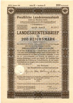 Облигация 4,5% 200 рейхсмарок 1937 года Германия