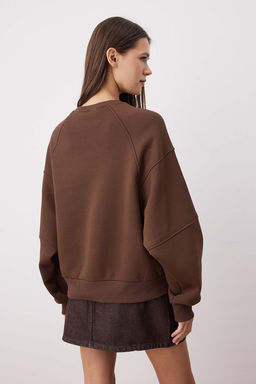 Kahverengi Bisiklet Yaka Regular Fit Nak?sl? Kal?n Ici Polarl? Orme Sweatshirt TWOAW24SW00199