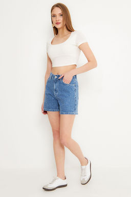 TRENDYOLMILLA Mavi Dokulu City Denim Sort TWOSS25SR00144  фото 4