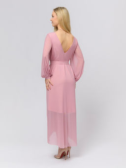 Платье розового цвета длины макси с объемными рукавами и вырезом на спинке - 1001dress фото 4