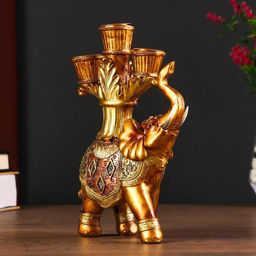 Фигурка полистоун подсвечник «Африканский слон в золотой, ажурной попоне», 19×12.5×5 см