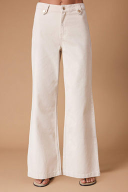 Ekru DOKUMLU Kemer Detayl? %100 Pamuk Yuksek Bel K?sa Wide Leg Jeans TWOSS26JE00208 - Trendyolmilla фото 3