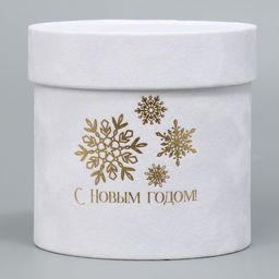 Коробка шляпная бархатная С Новым годом, белая, 12 х 12 см