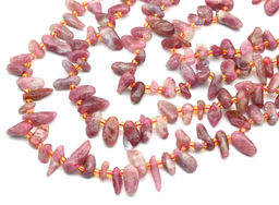 Бусины из турмалина розового галтовка 5*14мм, 37см, 55 бусин Радуга камня
