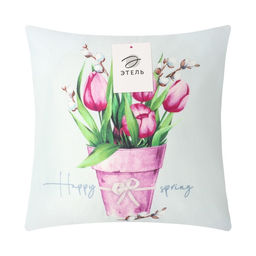 Наволочка декоративная ЭтельТюльпаны 40х40 см, полиэстер, велюр  фото 5