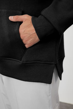 Siyah Oversize/Genis Kesim Fermuarl? Kapusonlu Ici Polarl? Basic Sweatshirt TMNAW25SW00050