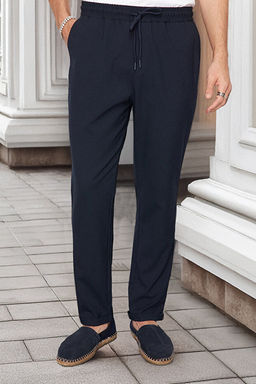 Lacivert Beli Lastikli Slim Fit Duble Pa_a Kuma_ Pantolon TMNAW21PL0107