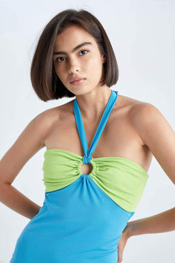 Мини-платье Cool Bodycon с вырезом через шею - Defacto фото 6