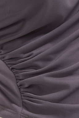 Antrasit Drape Detayl? Fitted/Vucuda Oturan K?sa Kollu Dik Yaka Esnek Orme Bluz TWOSS24BZ00426