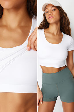 Trendyolmilla Beyaz 2 Katl? Ici Pedli Spor Sutyenli Crop Orme Spor Ust/Bluz THMSS24BZ00003