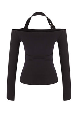 Siyah Boyundan Aksesuar Kemer Detayl? Fitted/Vucuda Oturan Orme Bluz TWOAW26BZ00197 - Trendyolmilla фото 2