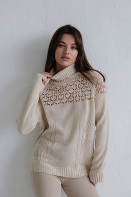 10294 Свитер с ажурной кокеткой бежевый - Martichelli фото 13