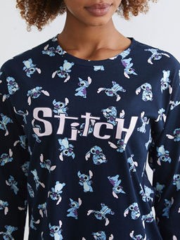 Bisiklet Yaka Stitch Bask?l? Kad?n Pijama Tak?m?