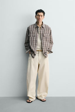 CAMISA CROPPED FIT CUADROS / Marr?n / Crudo