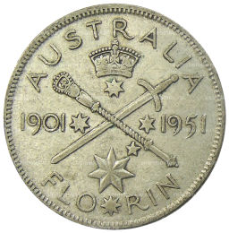 1 флорин (2 шиллинга) 1951 года Австралия  50 лет Федерации