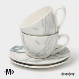 Набор чайный фарфоровый Magistro Real Marble, 4 предмета: 2 чашки 150 мл, 2 блюдца d=12,5 см  фото 2