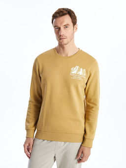 Bisiklet Yaka Bask?l? Erkek Kal?n Sweatshirt