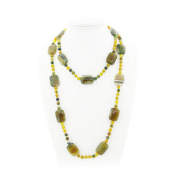 Агат зеленый с желтым (Бразилия), плоские прямоугольные бусины 18x25мм, бусы "Гармония" длиной 116см