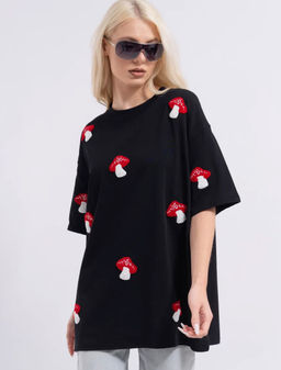 K12427 Футболка OVER SIZE (плотный хлопок) ЧЕРНЫЙ