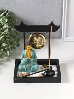 Сад Дзен "Будда в бирюзовом у гонга" песок+камни+аромапалочки 13,2х15х16 см