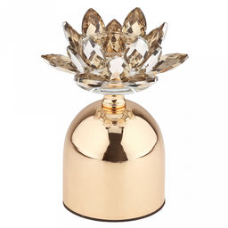 Подсвечник стеклянный "Лотос Янтарный" h14,6см, чаша д5,2см, h2см, отвинчивающаяся, нескользящее основание д8см, металлическая ножка, золотой, в коробке (Китай)