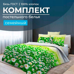 Комплект постельного белья Семейный, бязь ГОСТ (Ромашковое поле)