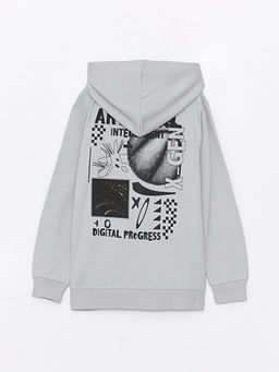 Kap??onlu Bask?l? Uzun Kollu Erkek ?ocuk Fermuarl? Sweatshirt - Waikiki фото 2