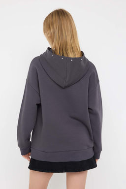 Teen Antrasit Trok Detayl? Kapusonlu Oversize Kal?p Kal?n Ici Polarl? Orme Sweatshirt TWOAW26SW00117 - Trendyolmilla фото 4