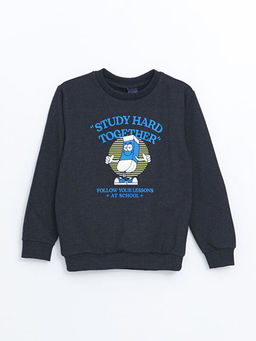 Bisiklet Yaka Bask?l? Uzun Kollu Erkek ?ocuk Sweatshirt