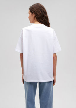 Bisiklet Yaka Basic Beyaz Tisort - Mavi фото 4