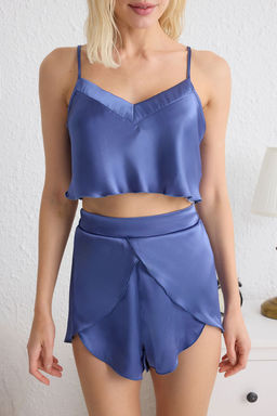 Trendyolmilla Pudra Saten Ip Ask?l? Sortlu Dokuma Pijama Tak?m? THMSS23PT00097 фото 23