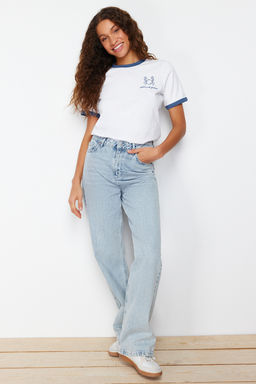 TRENDYOLMILLA Tas %100 Pamuk Nak?sl? Kontrast Biye Detayl? Orme T-Shirt TWOSS24TS00037  фото 7