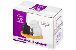 Набор д/специй 2 пр. 9,8*6*9 см Белочка с черным желудем на дерев. подставке - Elan gallery фото 8
