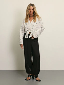 Блузка из хлопка в полоску / Zarina фото 2