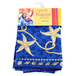 Скатерть с тефлоновым покрытием "Морской мир" 140х160см синий, окантовка (Китай)