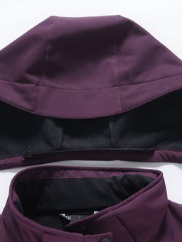 Ветровка женская софтшелл виндстоппер с капюшоном спортивная темно-фиолетового цвета 9616_1TF