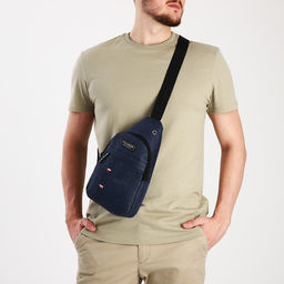 Сумка слинг мужская из текстиля, отверстие для наушников, цвет синий - Simaland фото 6
