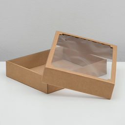 Цена за 5 шт. Коробка сборная без печати крышка-дно бурая с окном 29×23.5×6 см