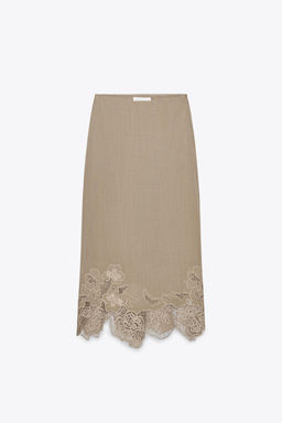 EMBROIDERED MIDI LINGERIE SKIRT - Zara фото 6