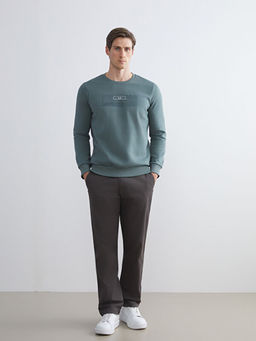 Bisiklet Yaka Bask?l? Erkek Sweatshirt