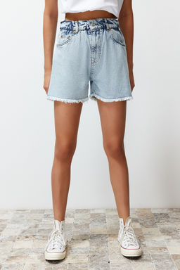 Ac?k Mavi Beli Lastikli Denim Sort TWOSS24SR00057 - Trendyolmilla фото 5
