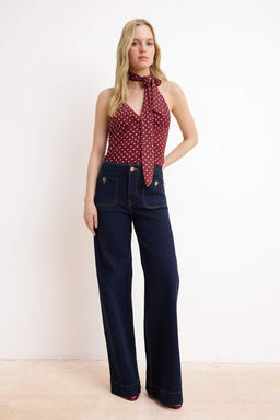 Bordo Puantiyeli Fitted/Vucuda Oturan Boyundan Baglamal? Fularl? Tul Orme Bluz TWOSS26BZ00488 - Trendyolmilla фото 2